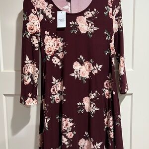 NWT Rue21 Burgundy Floral Long Sleeve Dress